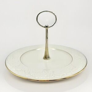 Vintage Lenox Tidbit Tray 8" Embossed Ivory Porcelain w/Gold Trim Fruits of Life